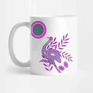 Emu Aboriginal Dots Painting Tribal  Art in Pink-Green Mug